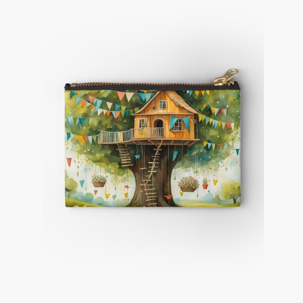 Item preview, The Hideout Cute Fantasy Wooden Tree House in the Meadow With Spring Flowers and Dandelions Garden - Whimsical Illustration designed and sold by MyArt23.