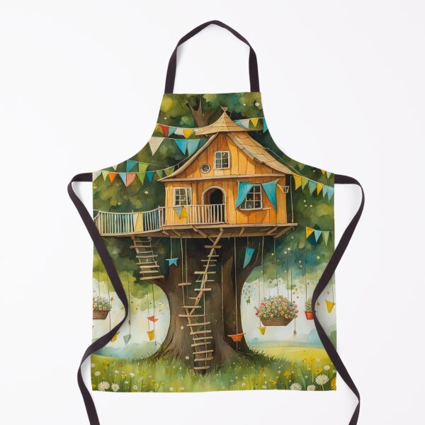 Item preview, The Hideout Cute Fantasy Wooden Tree House in the Meadow With Spring Flowers and Dandelions Garden - Whimsical Illustration designed and sold by MyArt23.