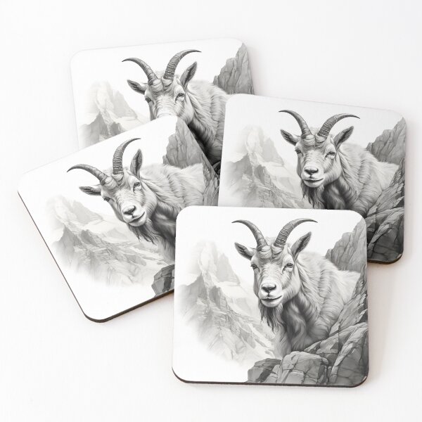 Item preview, Black and White Mountain Goat pencil drawing designed and sold by Pencil-Art.