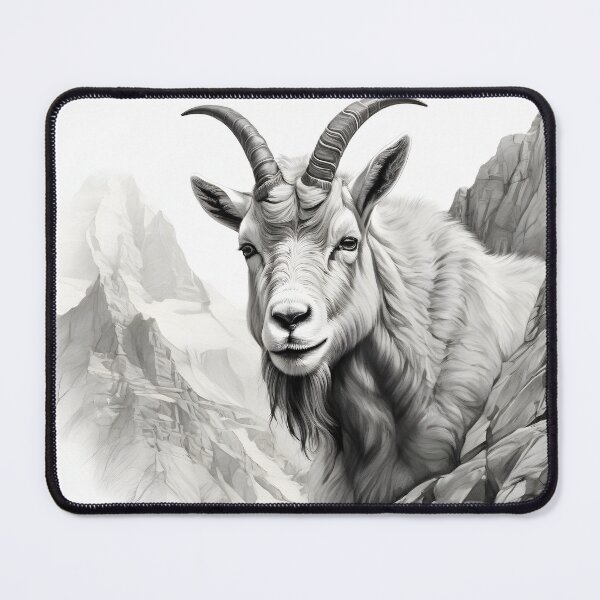 Item preview, Black and White Mountain Goat pencil drawing designed and sold by Pencil-Art.
