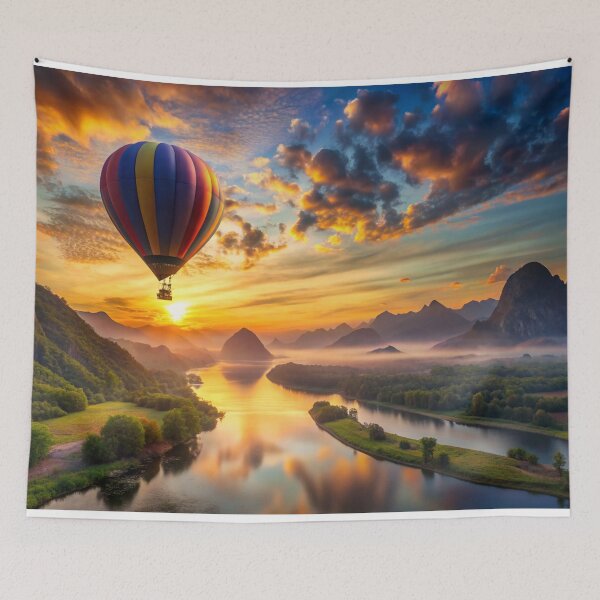 Item preview, Un globo aerostático volando sobre el río. designed and sold by WeirdStuffStore.