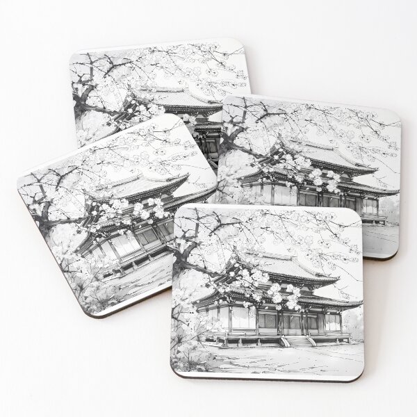 Item preview, Temple And Sakura - Black And White designed and sold by sakurashorty.