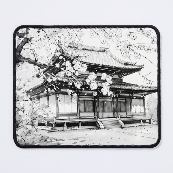 Item preview, Temple And Sakura - Black And White designed and sold by sakurashorty.