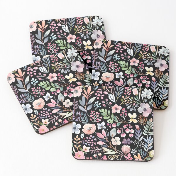 Item preview, Floral Dream: Watercolor patterns on a black background designed and sold by MrKATORSKI.