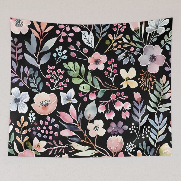Item preview, Floral Dream: Watercolor patterns on a black background designed and sold by MrKATORSKI.