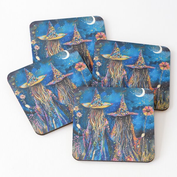 Item preview, Best Friends Boho Hippy Witches Holding Flowers Witchcraft Floral Painting designed and sold by Arwen-Art.