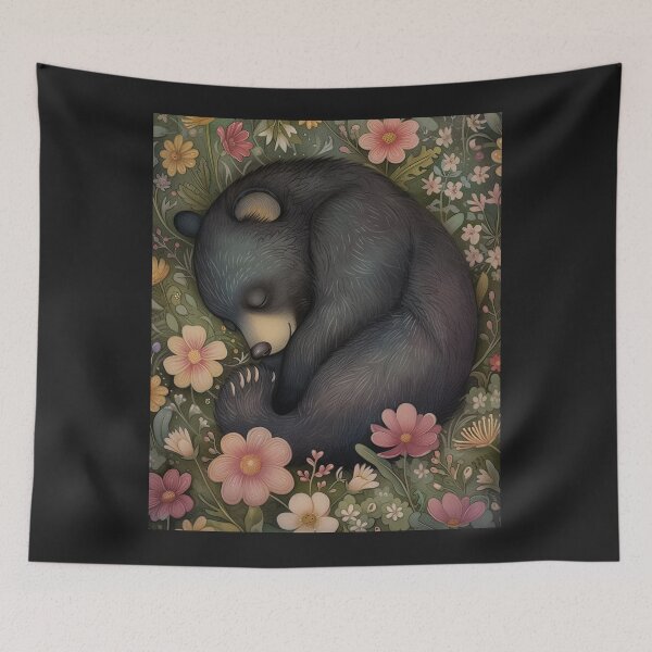 Item preview, Botanical Sleeping Bear woodland, Cottage-core Floral Throw Blanket  designed and sold by LLdreams.