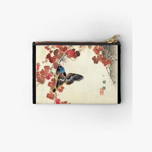 Item preview, Little Blue Yellow Bird on Branch Red Leaves 1893 Kono Bairei designed and sold by RocketshipRetro.