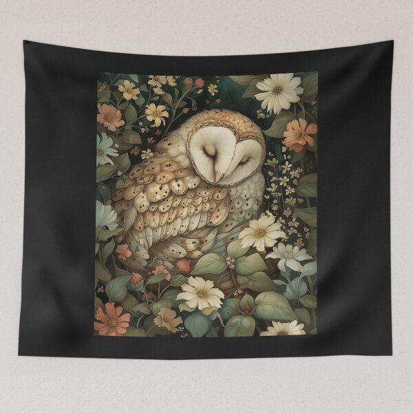 Item preview,  Botanical Sleeping Owl woodland, Cottage-core Floral Throw Blanket  designed and sold by LLdreams.