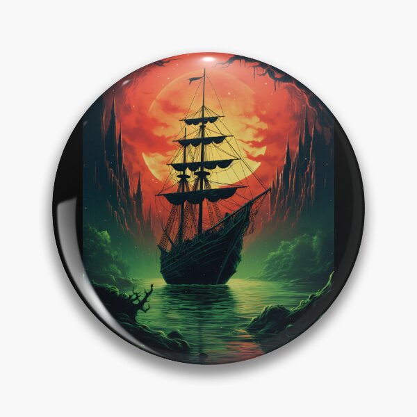Item preview, Haunted Ghost Ship (Big Red Sun on Green Seas) designed and sold by ZGigerBarker.