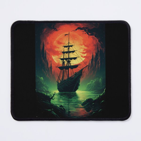 Item preview, Haunted Ghost Ship (Big Red Sun on Green Seas) designed and sold by ZGigerBarker.