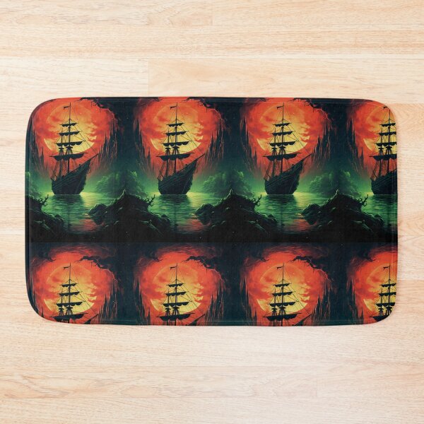 Item preview, Haunted Ghost Ship (Big Red Sun on Green Seas) designed and sold by ZGigerBarker.