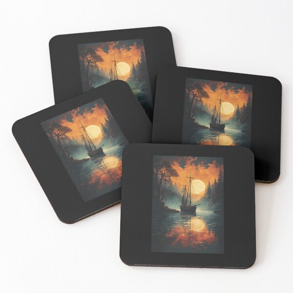 Item preview, Ghost Ship At Dusk (Big Red Sun on Blue Lake) designed and sold by ZGigerBarker.