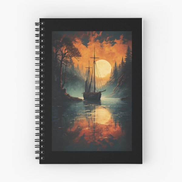 Item preview, Ghost Ship At Dusk (Big Red Sun on Blue Lake) designed and sold by ZGigerBarker.