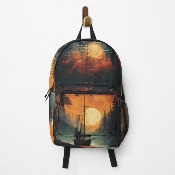 Item preview, Ghost Ship At Dusk (Big Red Sun on Blue Lake) designed and sold by ZGigerBarker.