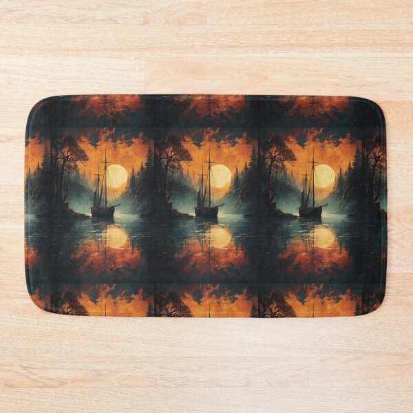 Item preview, Ghost Ship At Dusk (Big Red Sun on Blue Lake) designed and sold by ZGigerBarker.