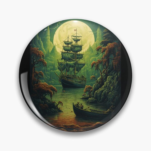 Item preview, Pirate Smugglers Ghost Ship Under A Green Moon (Big Green Moon on Green Lake) designed and sold by ZGigerBarker.