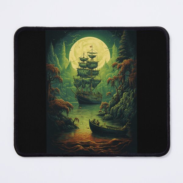 Item preview, Pirate Smugglers Ghost Ship Under A Green Moon (Big Green Moon on Green Lake) designed and sold by ZGigerBarker.