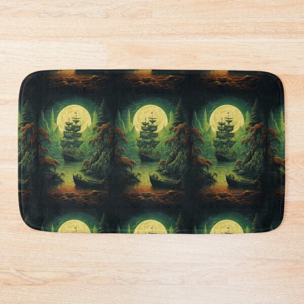 Item preview, Pirate Smugglers Ghost Ship Under A Green Moon (Big Green Moon on Green Lake) designed and sold by ZGigerBarker.