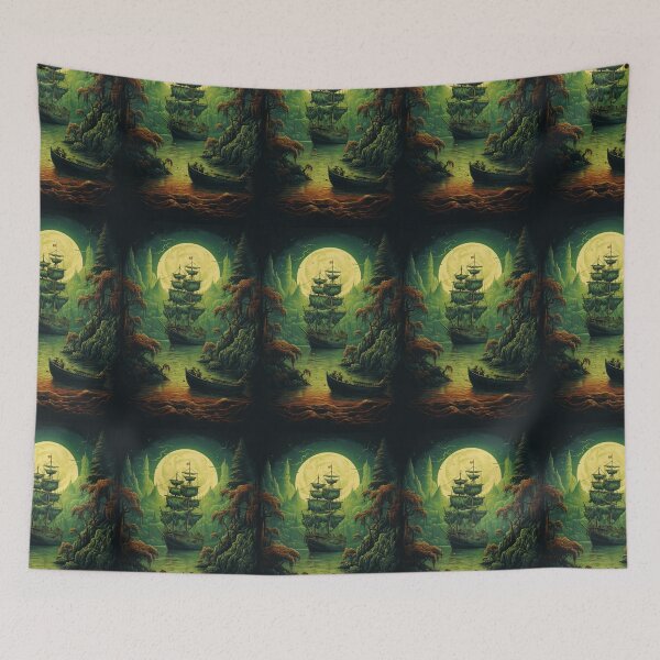 Item preview, Pirate Smugglers Ghost Ship Under A Green Moon (Big Green Moon on Green Lake) designed and sold by ZGigerBarker.