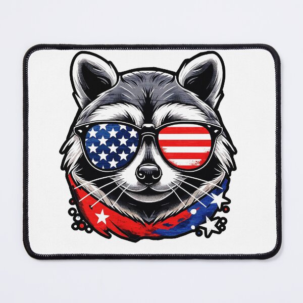 Item preview, Feliz 4 de julio: mapache patriótico con gafas de sol con bandera de EE. UU. designed and sold by Samuel-Rox.