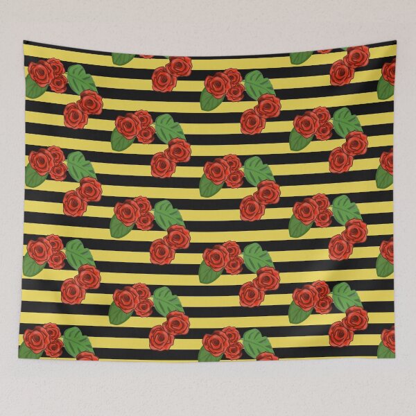 Item preview, Yellow striped retro rose pattern designed and sold by goldsmudge.