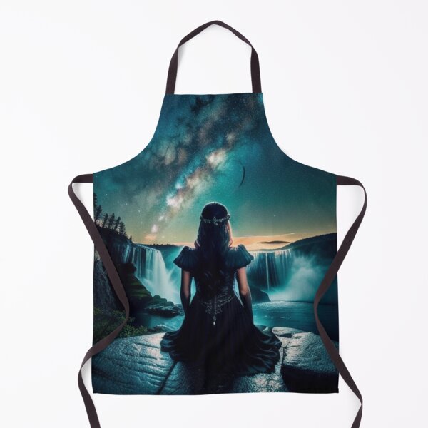 Item preview, Raven Haired Woman Gazing Cascading Waterfalls Under Milky Way designed and sold by EnchantedVista.