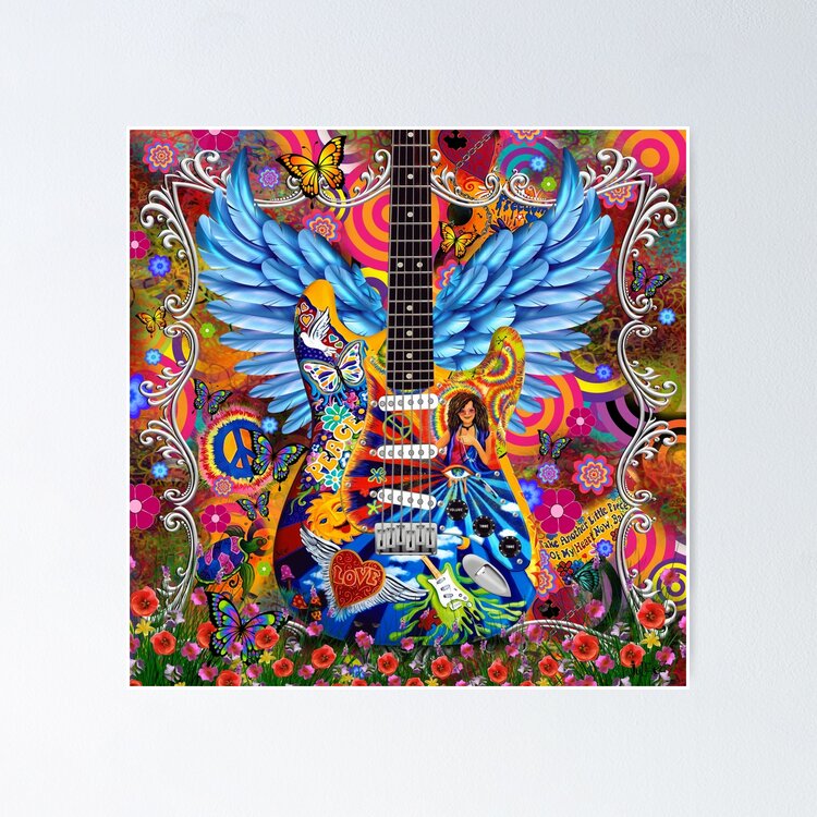 Freedom Rock Guitar Hippy Art Peace Love by Juleez