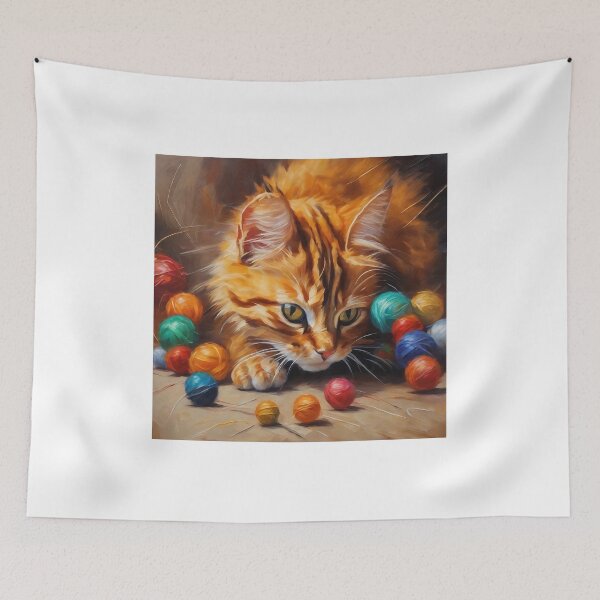 Item preview, Cute marmalade cat playing with balls of wool designed and sold by Island Art Studios.