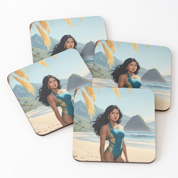 Item preview, Beautiful Mexican Woman in a Swimmer's Outfit on a Paradisiacal Beach designed and sold by XN-Art-Design.