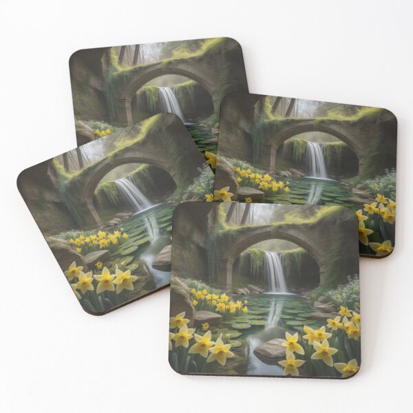 Item preview, Enchanting Ancient Forest Daffodils Mossy Bridge Lily Pads designed and sold by EnchantedVista.