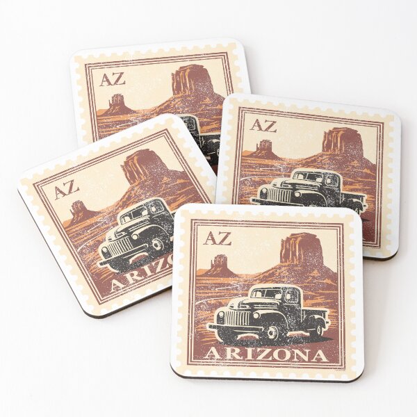 Item preview, Arizona Sandstone Buttes with Pickup Truck Vintage Stamp designed and sold by Automotive Art by Greg.