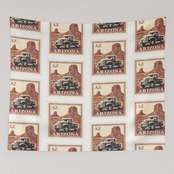 Item preview, Arizona Sandstone Buttes with Pickup Truck Vintage Stamp designed and sold by Automotive Art by Greg.