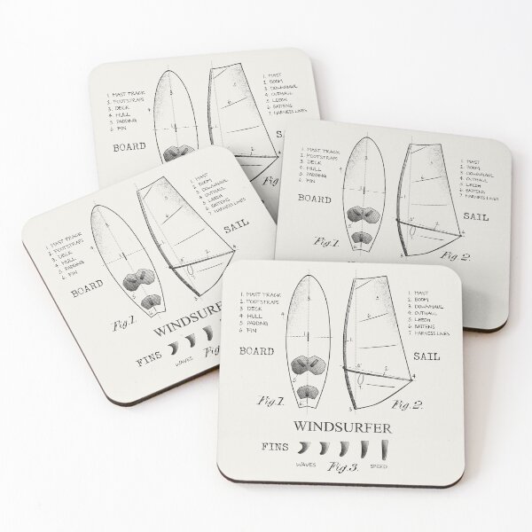 Item preview, Windsurfer Equipment Gear Board, Sail and Fins Legend Vintage Black Drawing designed and sold by frenchsalsa.