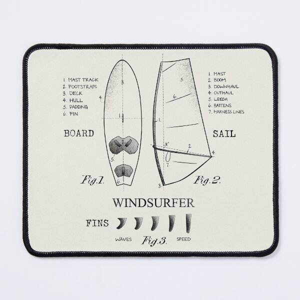 Item preview, Windsurfer Equipment Gear Board, Sail and Fins Legend Vintage Black Drawing designed and sold by frenchsalsa.