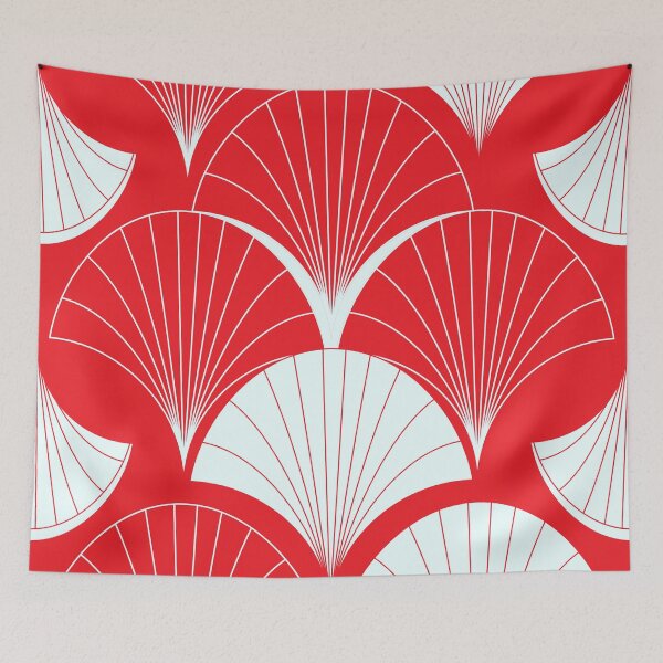 Item preview, Asian Art Deco Red And White Fan Pattern designed and sold by DEC02.