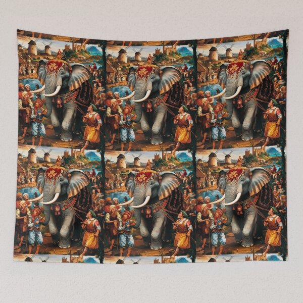 Item preview, Elephant Portrait. Fantasy elephant, Elephant painting, wild elephant, vintage elephant, Pieter Bruegel the Elder style designed and sold by ElephantVibes.