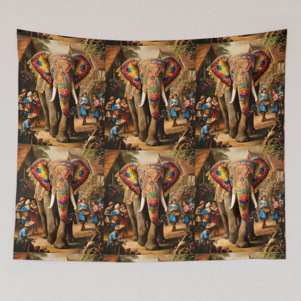 Item preview, Elephant Portrait. Fantasy elephant, Elephant painting, wild elephant, vintage elephant, Pieter Bruegel the Elder style designed and sold by ElephantVibes.