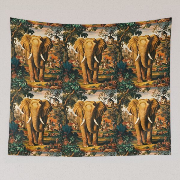 Item preview, Elephant Portrait. Fantasy elephant, Elephant painting, wild elephant, vintage elephant, Pieter Bruegel the Elder style designed and sold by ElephantVibes.