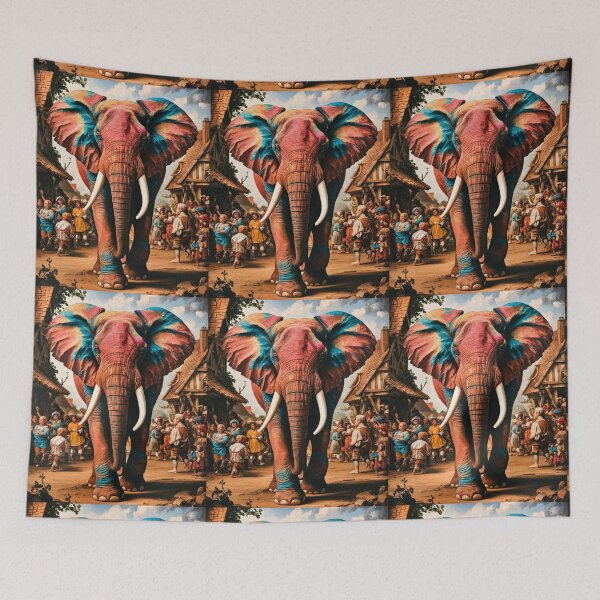 Item preview, Elephant Portrait. Fantasy elephant, Elephant painting, wild elephant, vintage elephant, Pieter Bruegel the Elder style designed and sold by ElephantVibes.