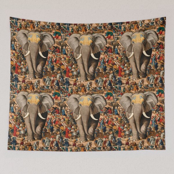 Item preview, Elephant Portrait. Fantasy elephant, Elephant painting, wild elephant, vintage elephant, Pieter Bruegel the Elder style designed and sold by ElephantVibes.