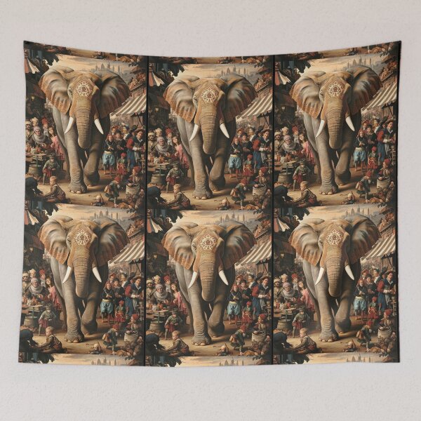 Item preview, Elephant Portrait. Fantasy elephant, Elephant painting, wild elephant, vintage elephant, Pieter Bruegel the Elder style designed and sold by ElephantVibes.
