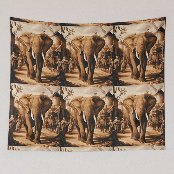 Item preview, Elephant Portrait. Fantasy elephant, Elephant painting, wild elephant, vintage elephant, Pieter Bruegel the Elder style designed and sold by ElephantVibes.