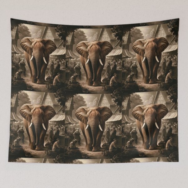 Item preview, Elephant Portrait. Fantasy elephant, Elephant painting, wild elephant, vintage elephant, Pieter Bruegel the Elder style designed and sold by ElephantVibes.