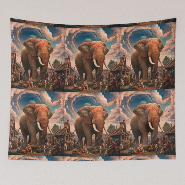 Item preview, Elephant Portrait. Fantasy elephant, Elephant painting, wild elephant, vintage elephant, Pieter Bruegel the Elder style designed and sold by ElephantVibes.