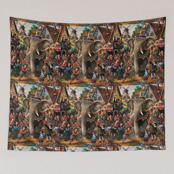 Item preview, Elephant Portrait. Fantasy elephant, Elephant painting, wild elephant, vintage elephant, Pieter Bruegel the Elder style designed and sold by ElephantVibes.