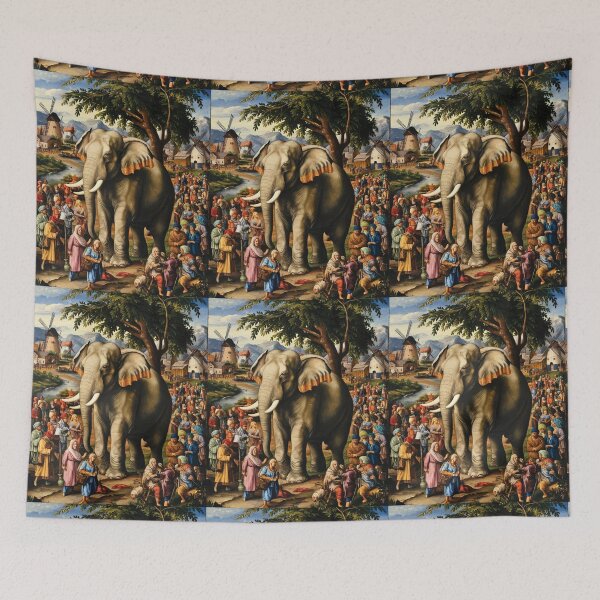 Item preview, Elephant Portrait. Fantasy elephant, Elephant painting, wild elephant, vintage elephant, Pieter Bruegel the Elder style designed and sold by ElephantVibes.