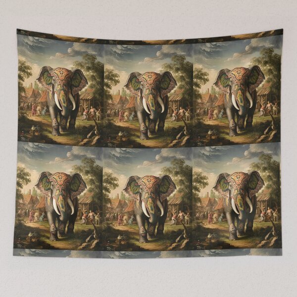 Item preview, Elephant Portrait. Fantasy elephant, Elephant painting, wild elephant, vintage elephant, Pieter Bruegel the Elder style designed and sold by ElephantVibes.