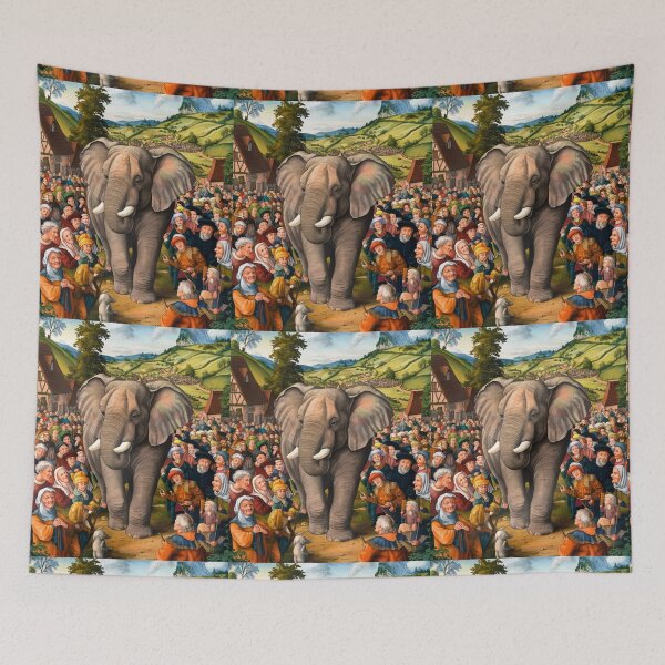 Item preview, Elephant Portrait. Fantasy elephant, Elephant painting, wild elephant, vintage elephant, Pieter Bruegel the Elder style designed and sold by ElephantVibes.