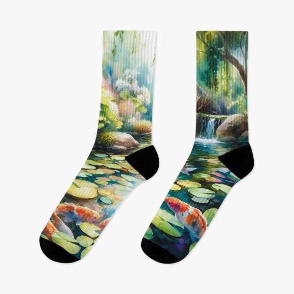 Item preview, koi fish pond painting designed and sold by SideKickCreates.